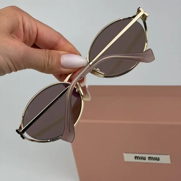 Miu Miu MU52YS ZVN20F BRAND NEW Sunglasses Pink Gold Mirror Silver Oval Unisex - Picture 3 of 11